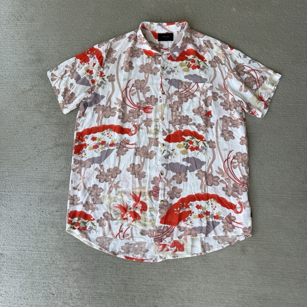 Rolla's‎ Men's Short Sleeve Shirt Size M White Red Goldfish Floral Fan Print
